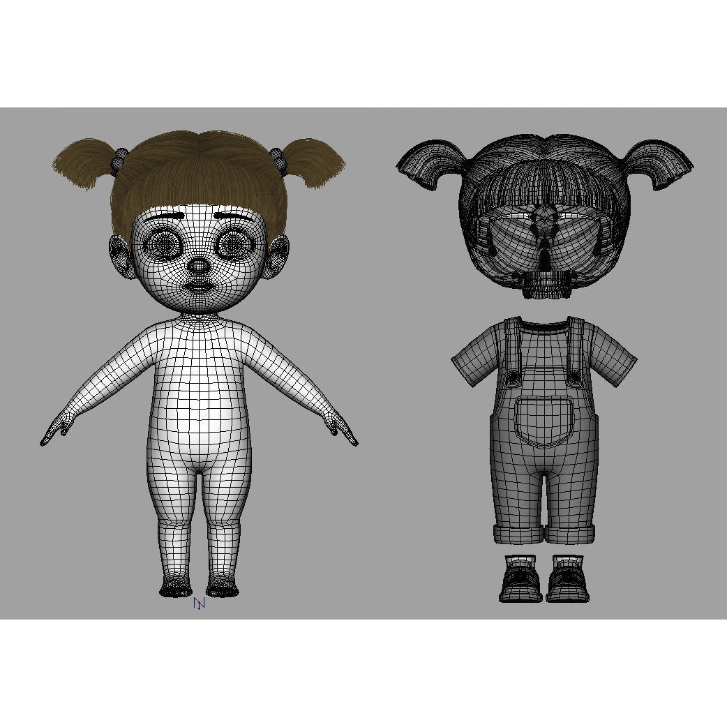 Cartoon Girl 3D Model – High Poly Character, FBX, Game Ready