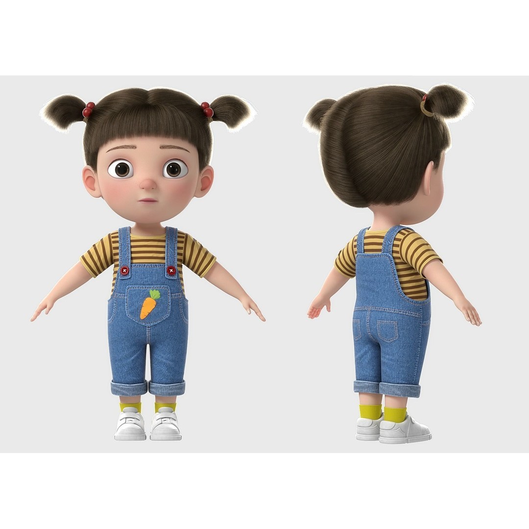 Cartoon Girl 3D Model – High Poly Character, FBX, Game Ready - View 10