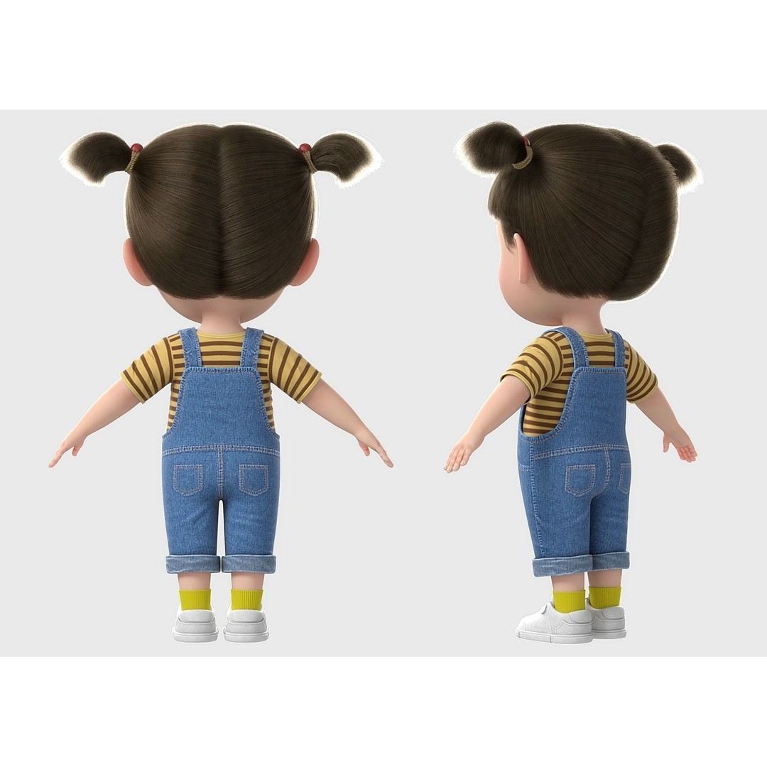 Cartoon Girl 3D Model – High Poly Character, FBX, Game Ready - View 12