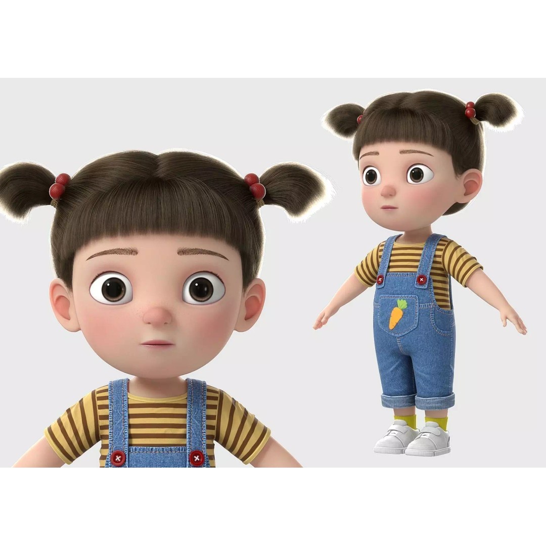 Cartoon Girl 3D Model – High Poly Character, FBX, Game Ready - View 2
