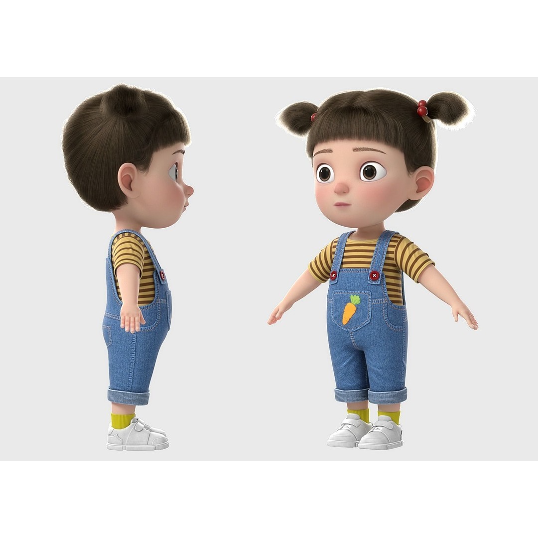 Cartoon Girl 3D Model – High Poly Character, FBX, Game Ready - View 9
