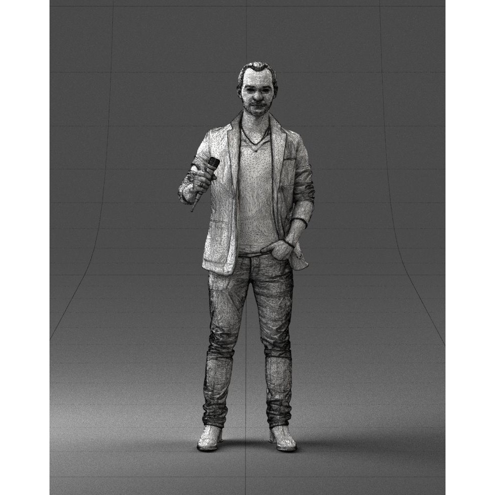 Realistic Male Character 3D Model – Full Body Scan Microphone Pose, FBX