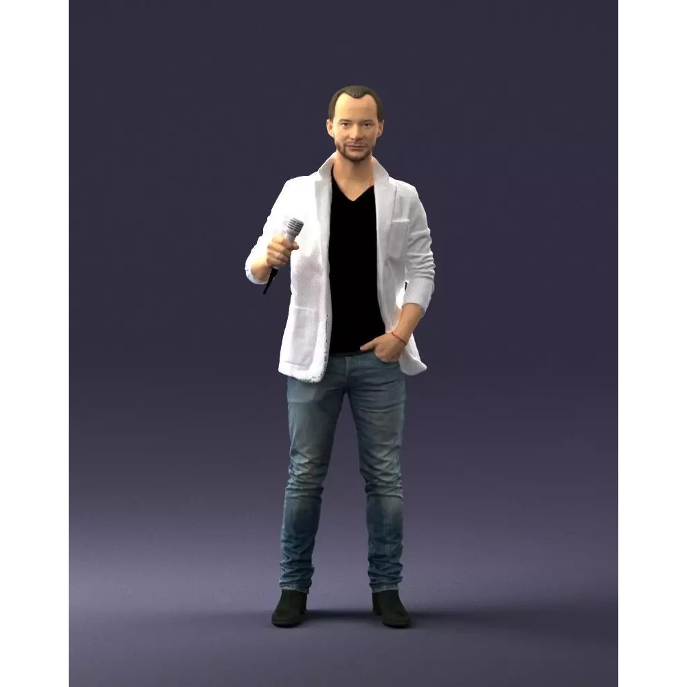 Realistic Male Character 3D Model – Full Body Scan Microphone Pose, FBX - View 2