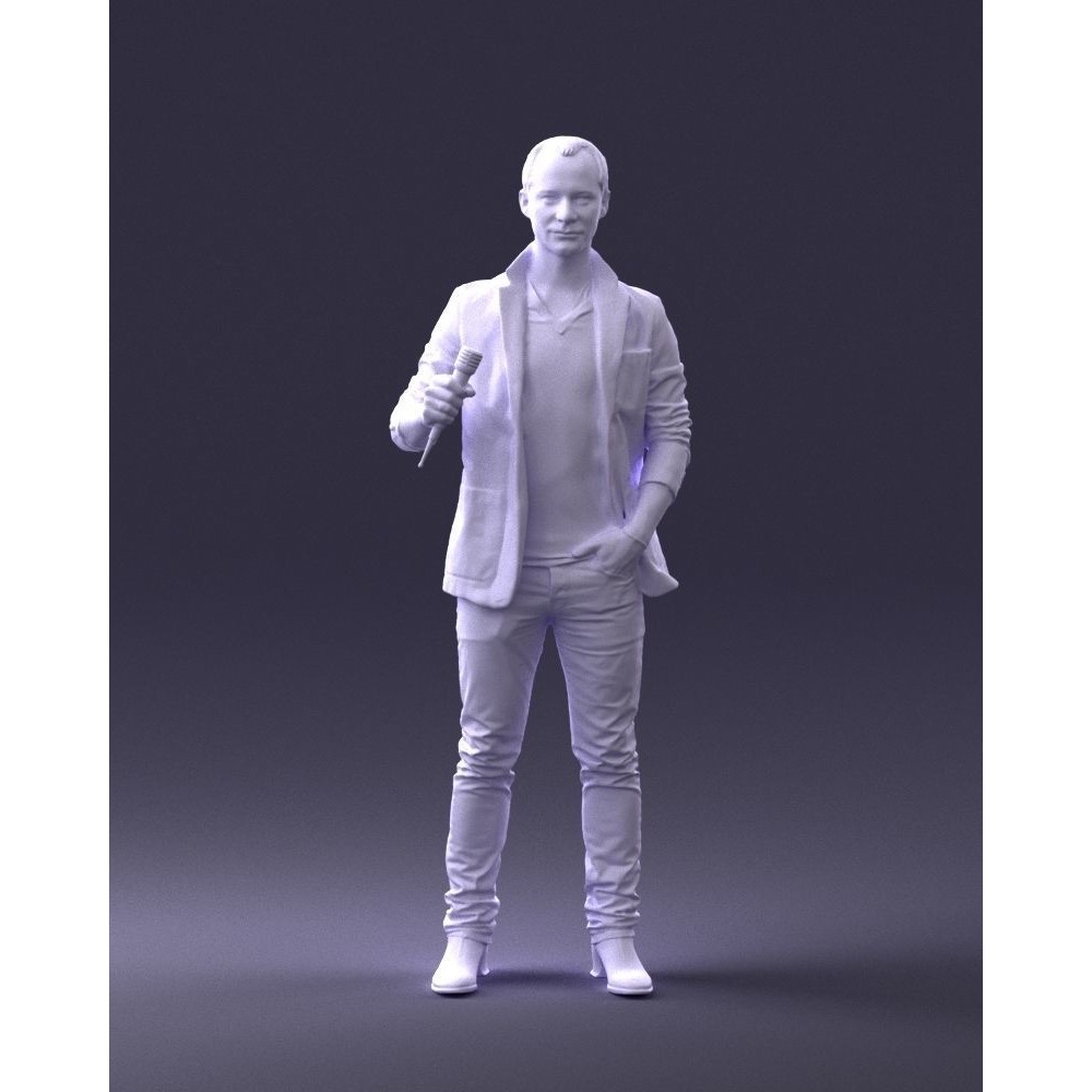 Realistic Male Character 3D Model – Full Body Scan Microphone Pose, FBX - View 3