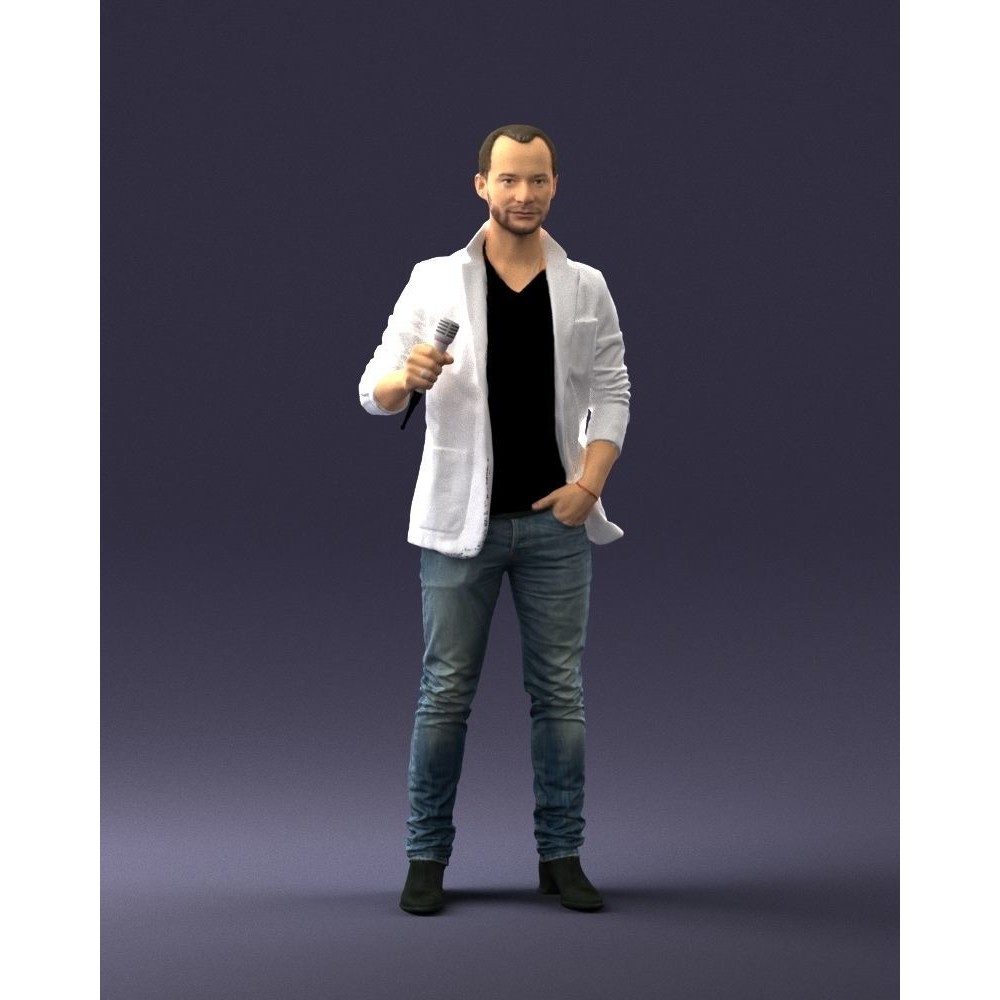 Realistic Male Character 3D Model – Full Body Scan Microphone Pose, FBX - View 5
