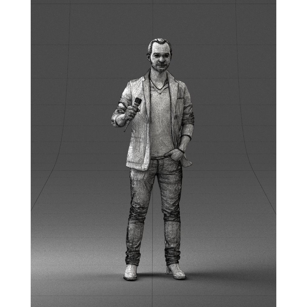 Realistic Male Character 3D Model – Full Body Scan Microphone Pose, FBX - View 7