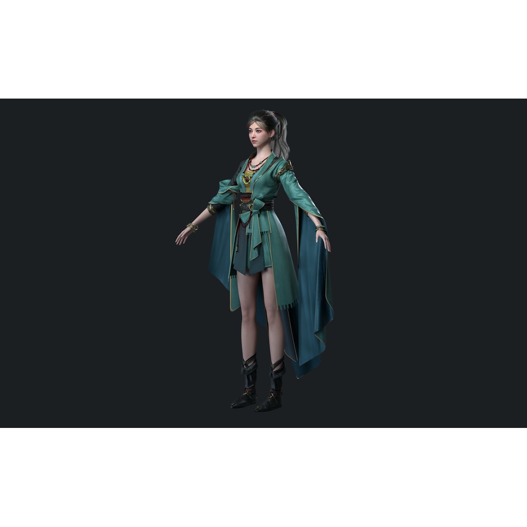Chinese Girl 3D Model – High Poly Character with PBR Textures - View 10