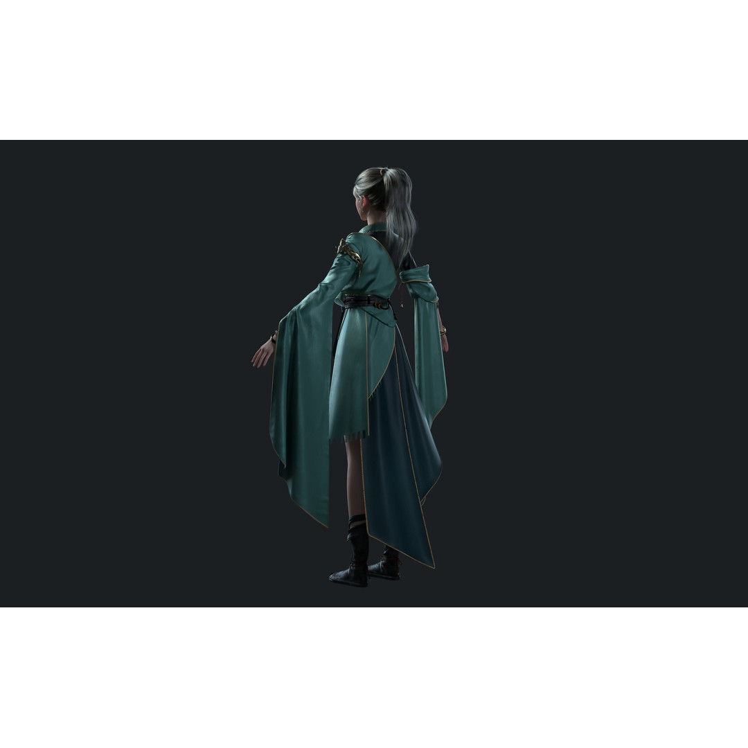 Chinese Girl 3D Model – High Poly Character with PBR Textures - View 12