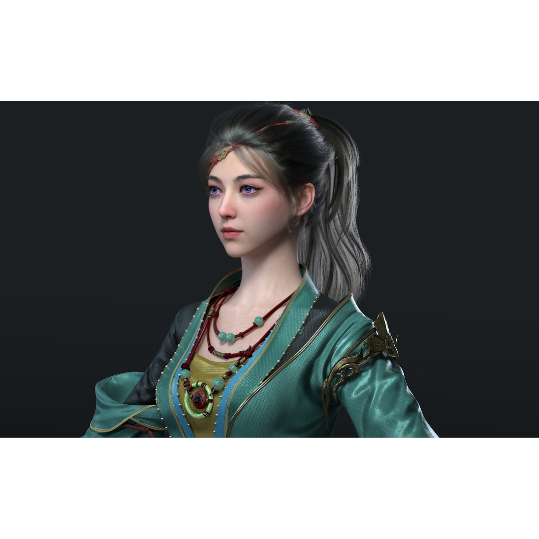 Chinese Girl 3D Model – High Poly Character with PBR Textures - View 3