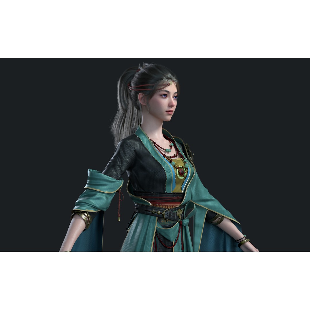 Chinese Girl 3D Model – High Poly Character with PBR Textures - View 5