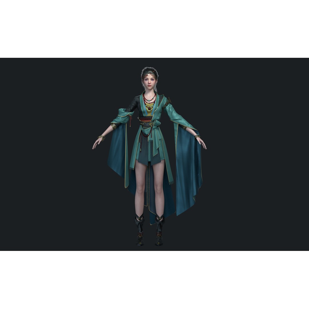 Chinese Girl 3D Model – High Poly Character with PBR Textures - View 9
