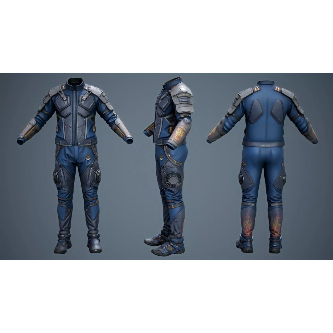 Sci-Fi Clothing 3D Model – Low-Poly Game Ready Outfit for MetaHumans - View 39
