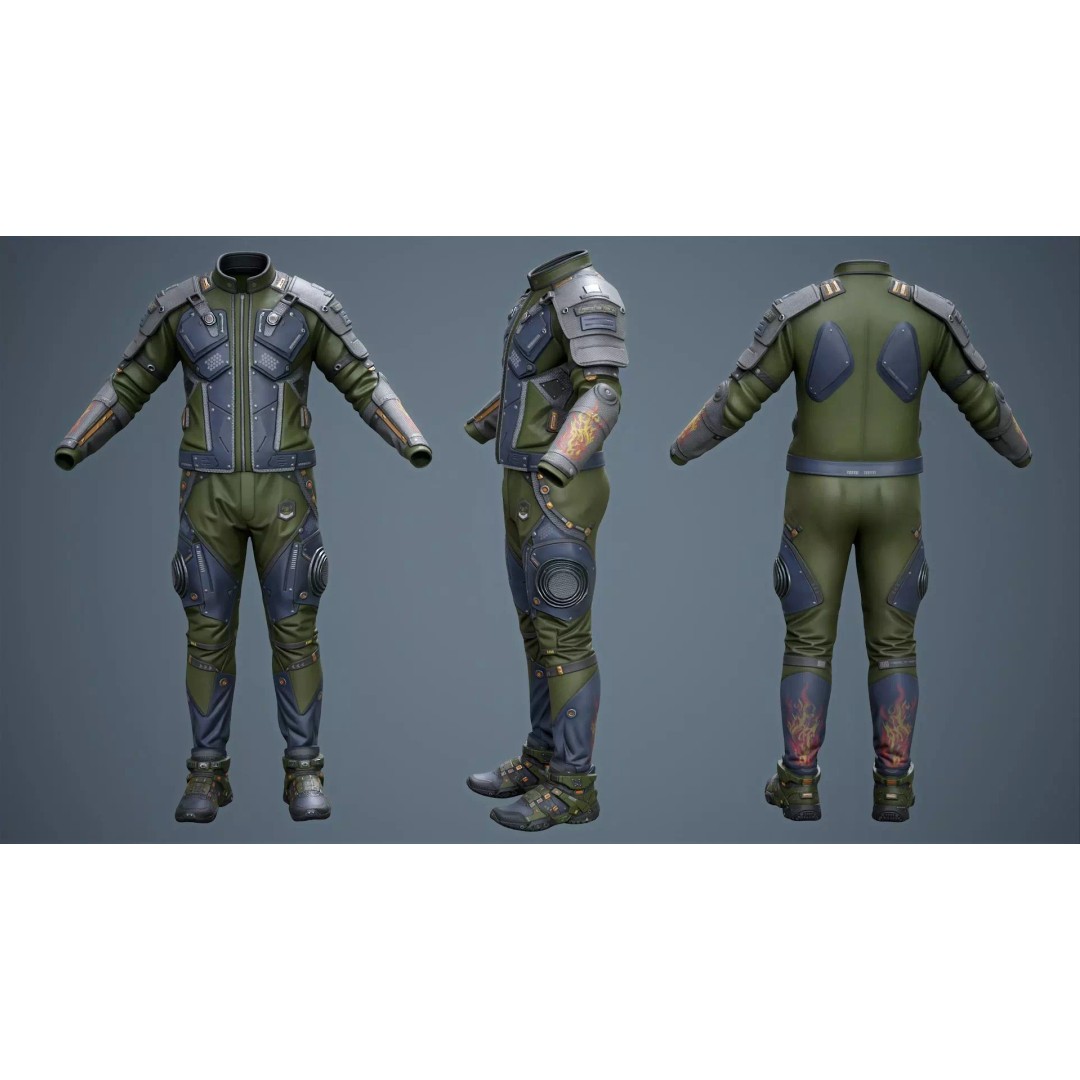 Sci-Fi Clothing 3D Model – Low-Poly Game Ready Outfit for MetaHumans - View 40