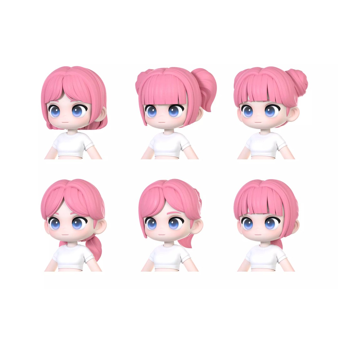 Chloe Modular Hair 3D Model – Low Poly Stylized Character Asset, FBX - View 2