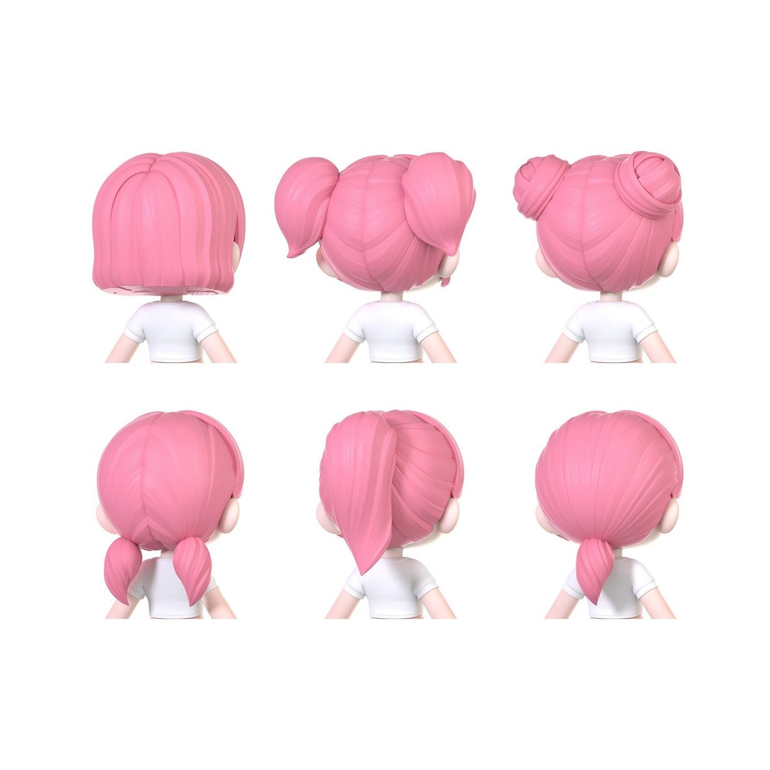 Chloe Modular Hair 3D Model – Low Poly Stylized Character Asset, FBX - View 3
