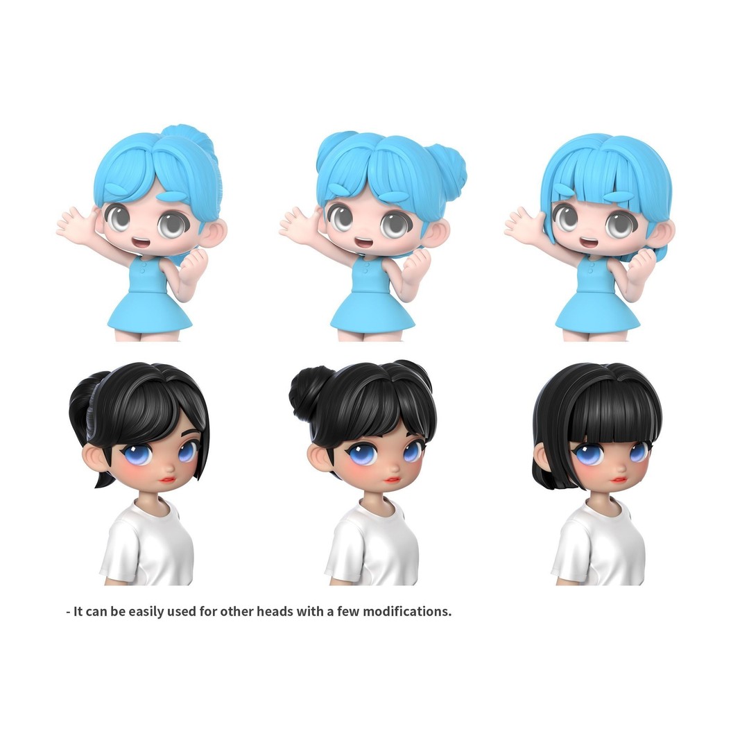 Chloe Modular Hair 3D Model – Low Poly Stylized Character Asset, FBX - View 4