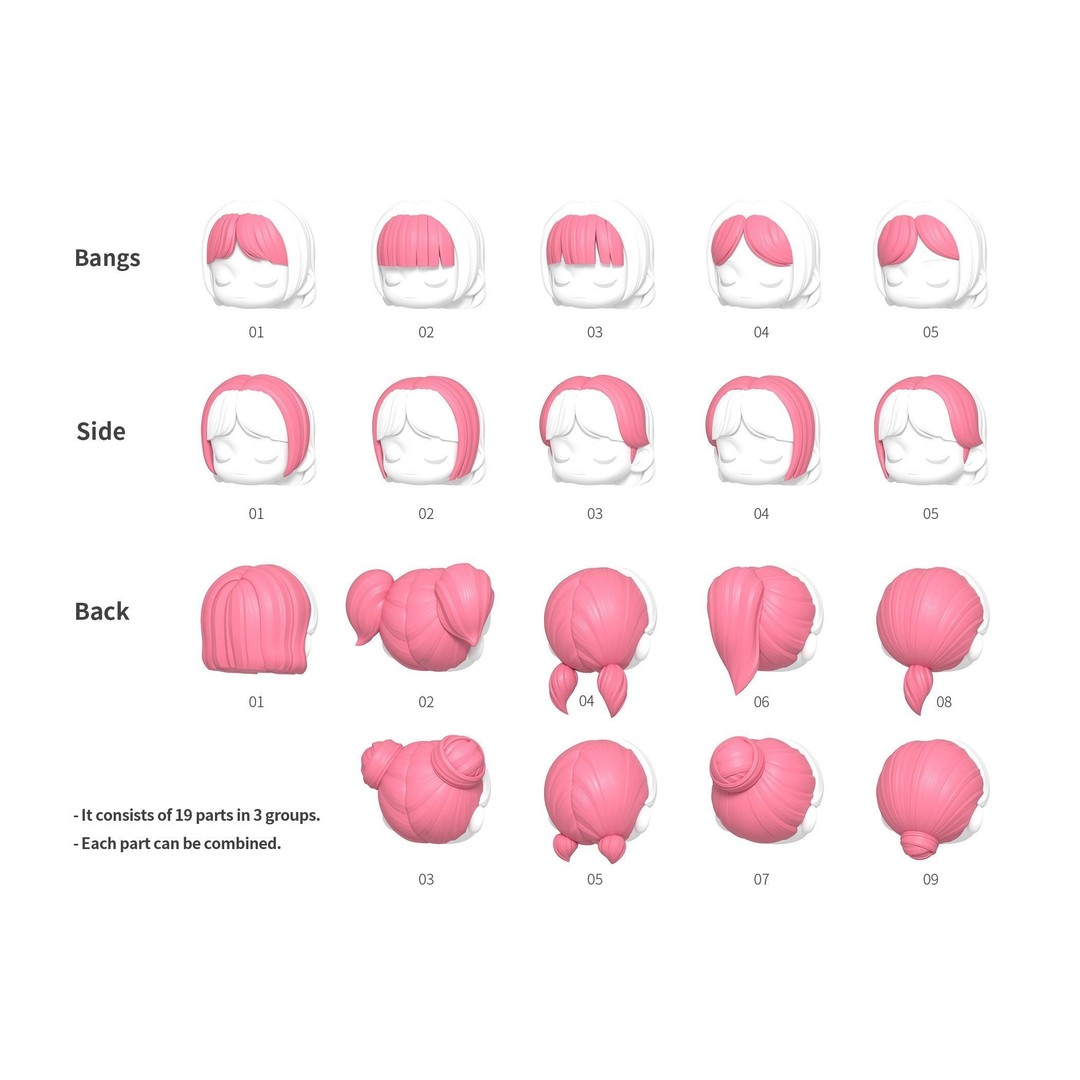 Chloe Modular Hair 3D Model – Low Poly Stylized Character Asset, FBX - View 5