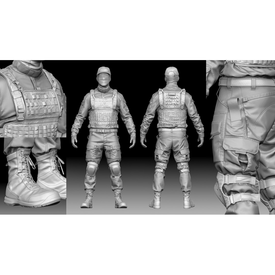 Soldier Outfit 3D Model – Marvelous Designer Tactical Clothing, FBX - View 6