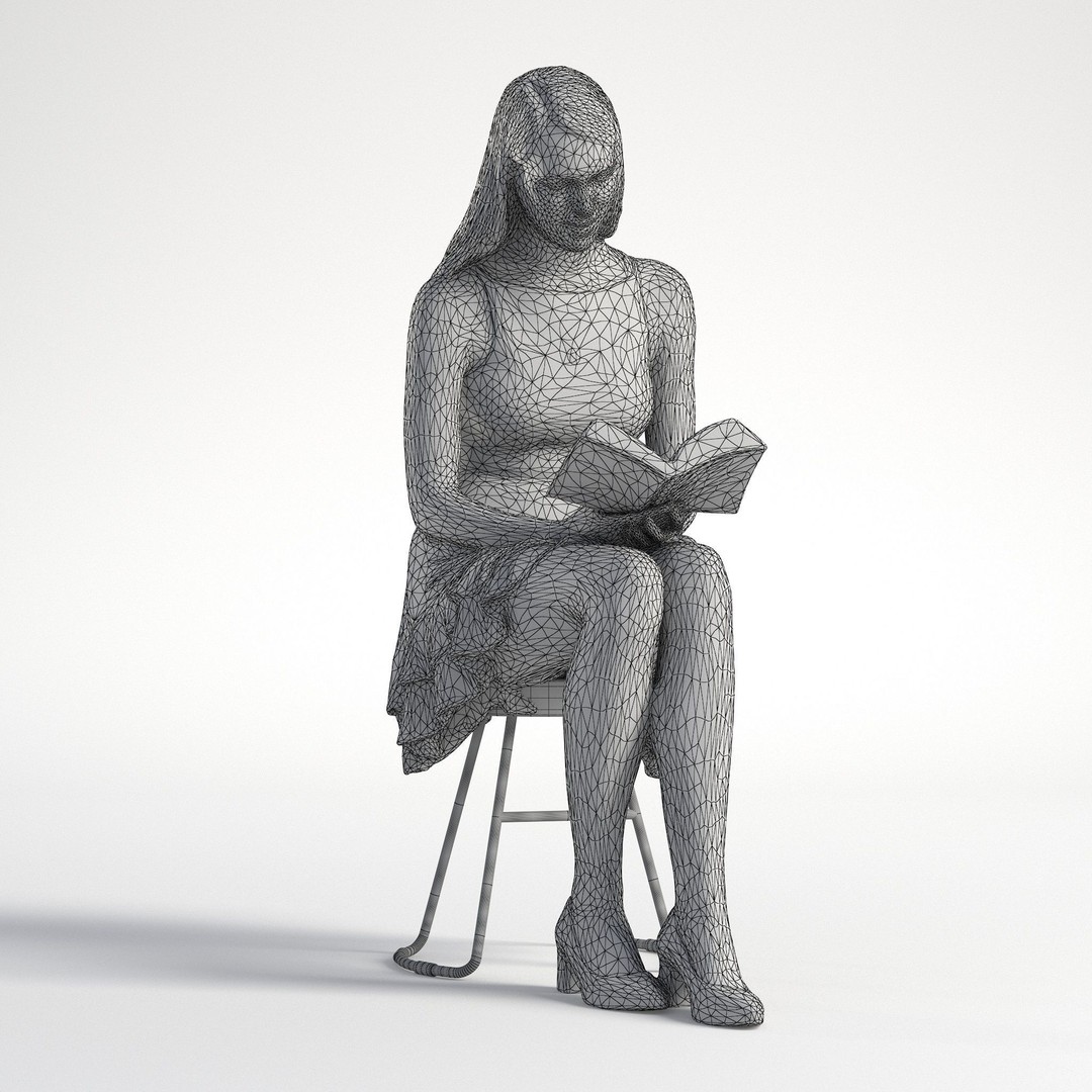 Woman 3D Model – Low Poly Casual Character Sitting and Reading