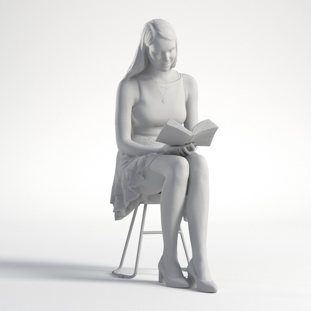 Woman 3D Model – Low Poly Casual Character Sitting and Reading - View 10