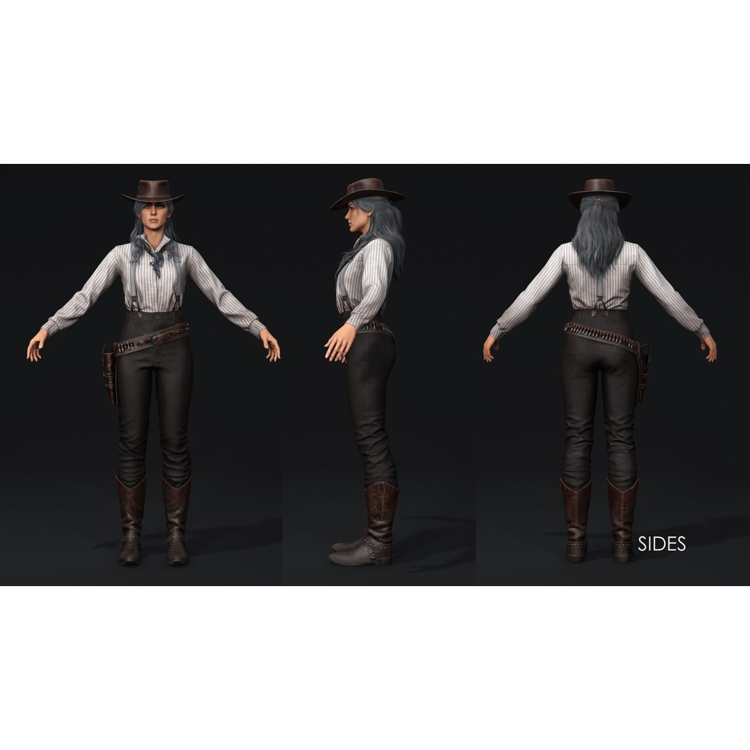 Cowboy Girl 2 3D Model – Low Poly Western Character, Game Ready - View 11