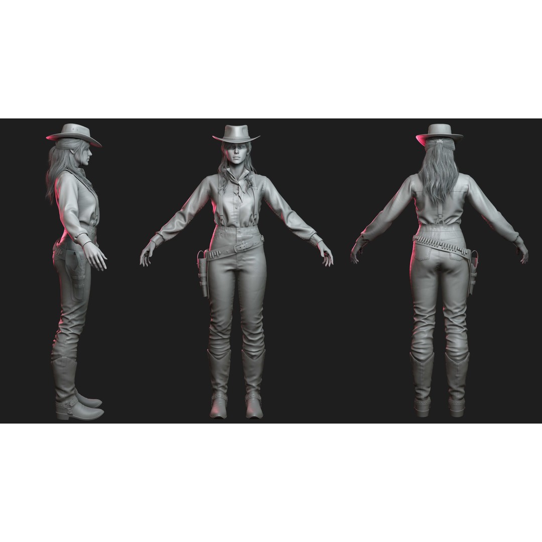 Cowboy Girl 2 3D Model – Low Poly Western Character, Game Ready - View 12
