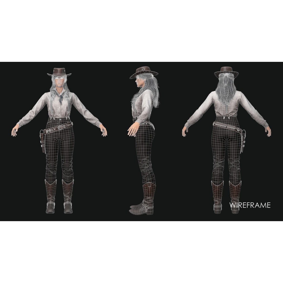 Cowboy Girl 2 3D Model – Low Poly Western Character, Game Ready - View 13