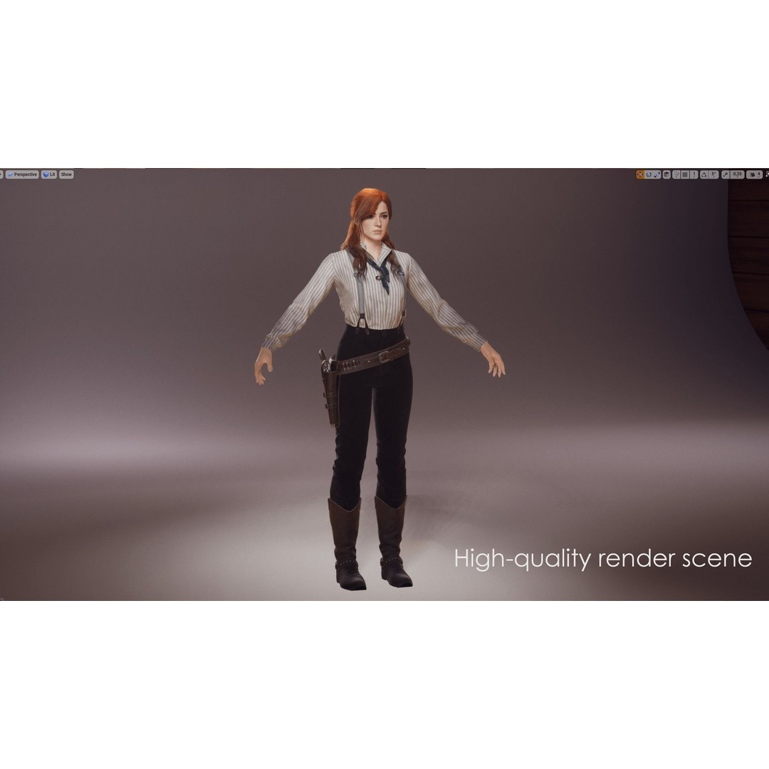 Cowboy Girl 2 3D Model – Low Poly Western Character, Game Ready - View 17