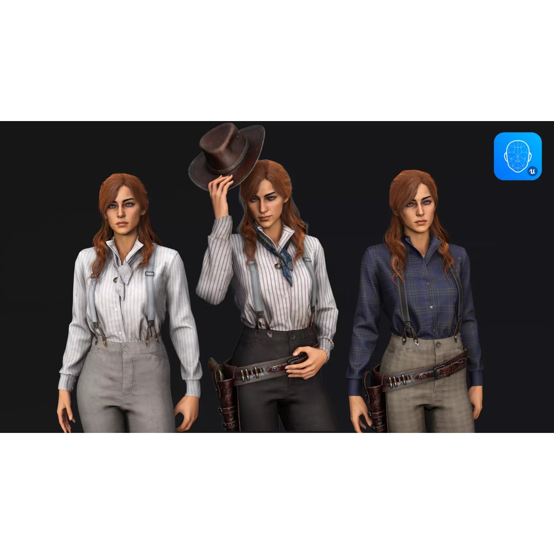 Cowboy Girl 2 3D Model – Low Poly Western Character, Game Ready - View 2