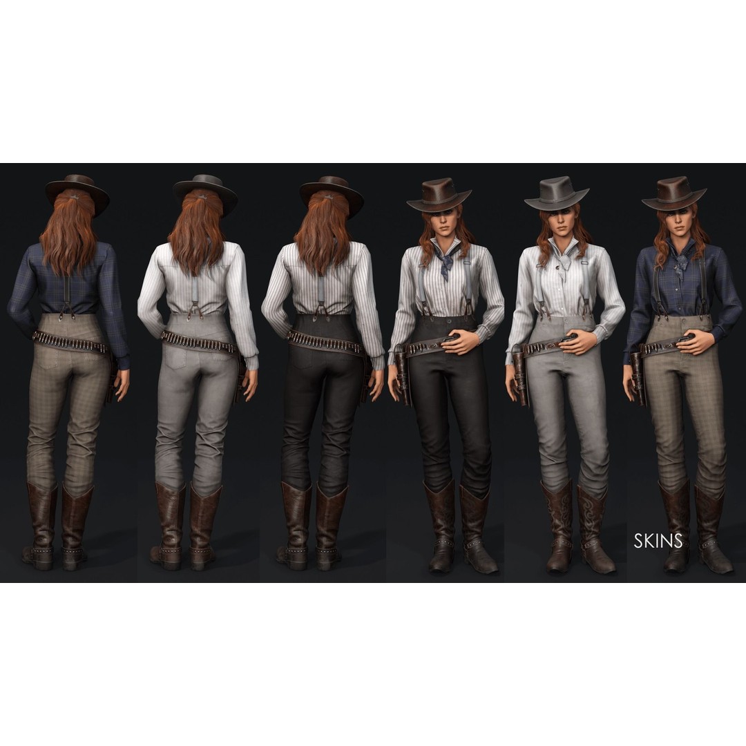 Cowboy Girl 2 3D Model – Low Poly Western Character, Game Ready - View 4