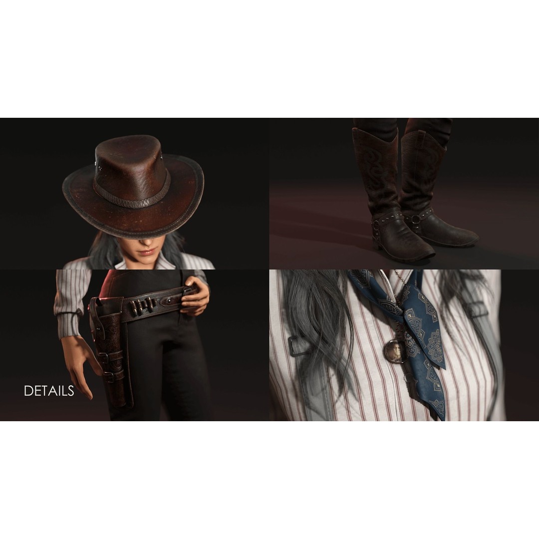 Cowboy Girl 2 3D Model – Low Poly Western Character, Game Ready - View 7