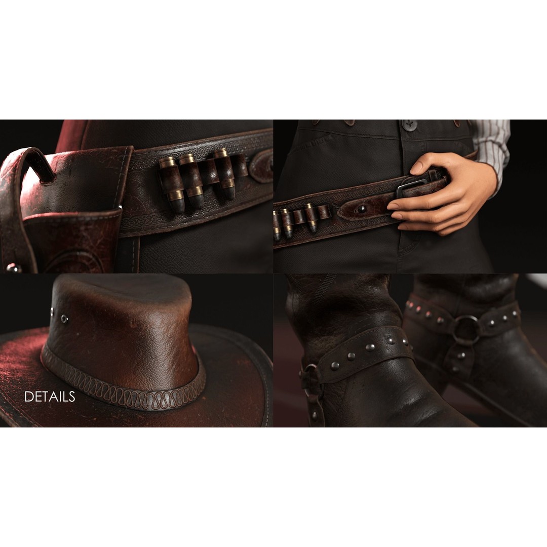 Cowboy Girl 2 3D Model – Low Poly Western Character, Game Ready - View 8