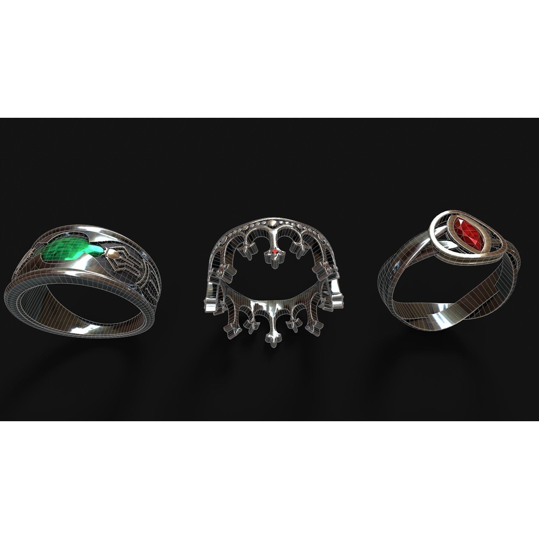 Fantasy Rings 3D Model – Low Poly Game Asset, PBR Textures, FBX