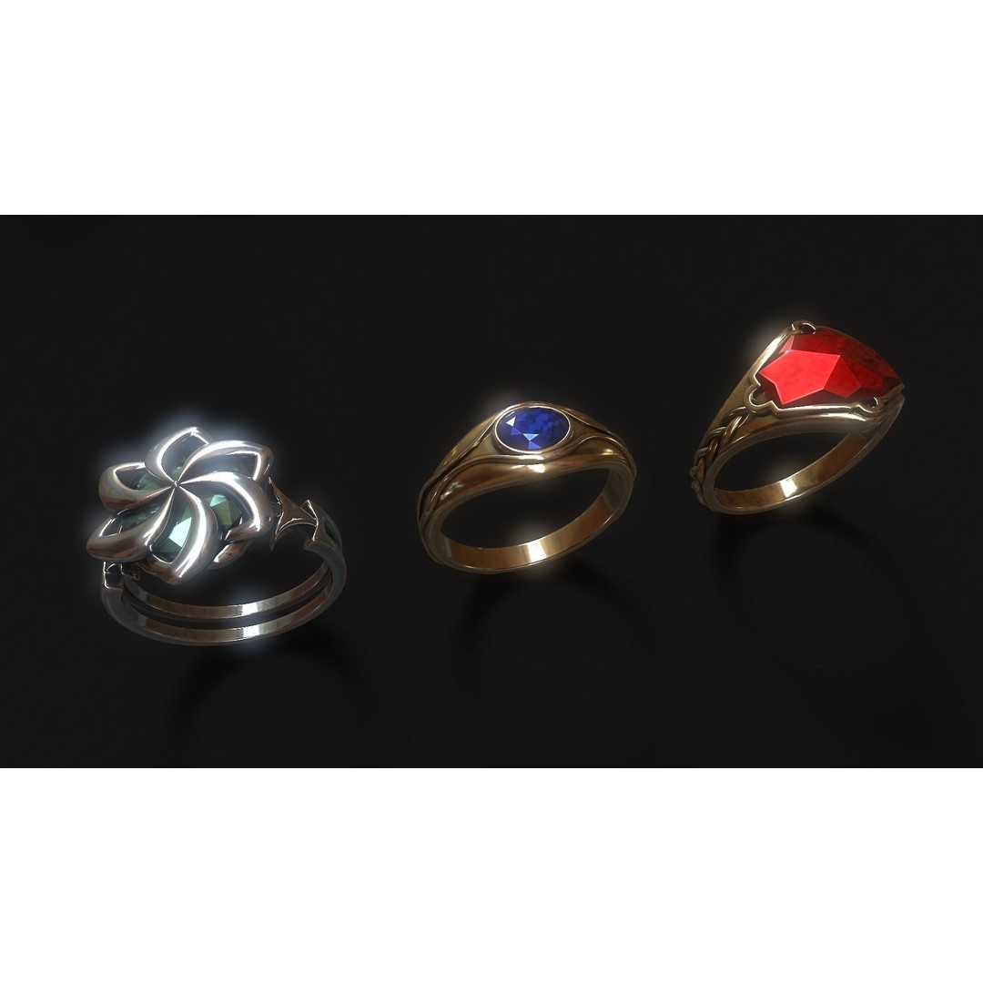 Fantasy Rings 3D Model – Low Poly Game Asset, PBR Textures, FBX - View 10