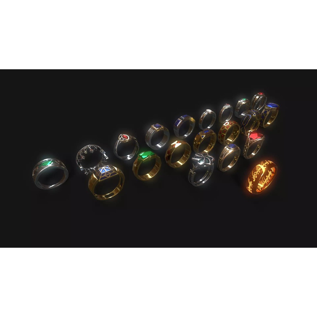 Fantasy Rings 3D Model – Low Poly Game Asset, PBR Textures, FBX - View 2