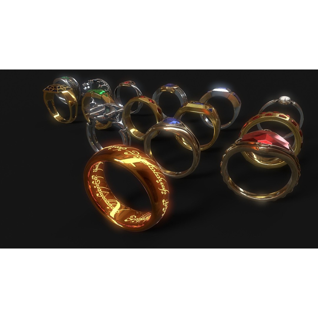 Fantasy Rings 3D Model – Low Poly Game Asset, PBR Textures, FBX - View 4
