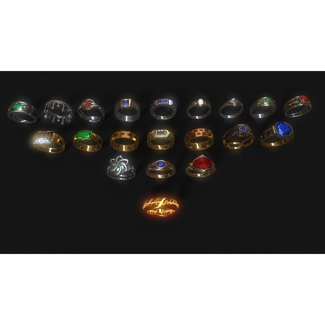 Fantasy Rings 3D Model – Low Poly Game Asset, PBR Textures, FBX - View 5