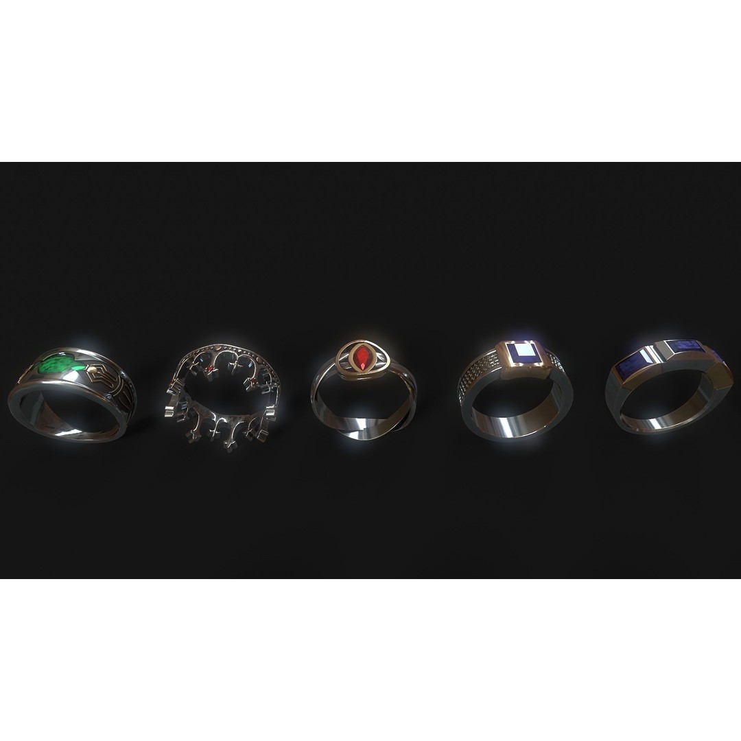 Fantasy Rings 3D Model – Low Poly Game Asset, PBR Textures, FBX - View 6