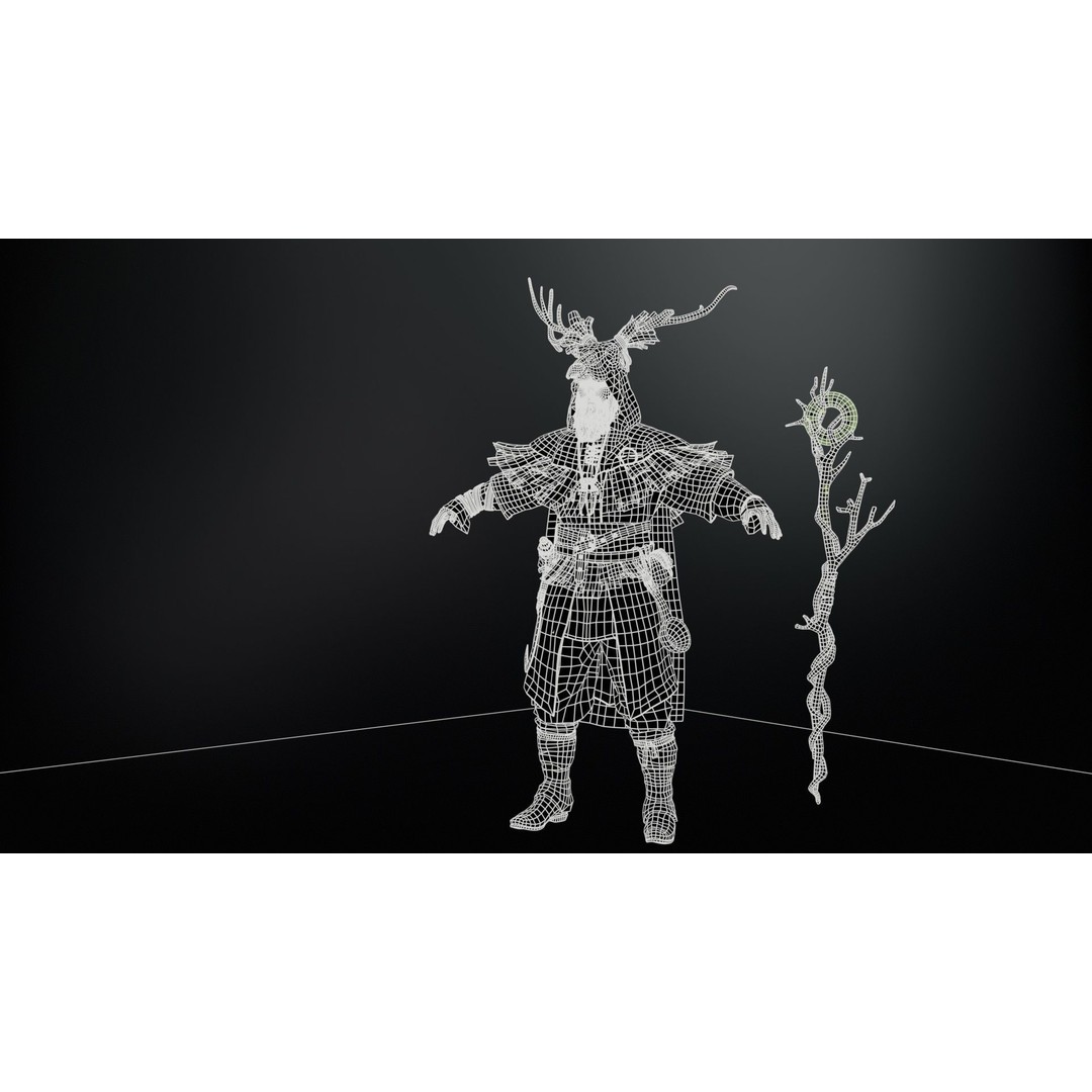 Druid 3D Model – Low Poly Fantasy Character, Rigged, FBX - View 18