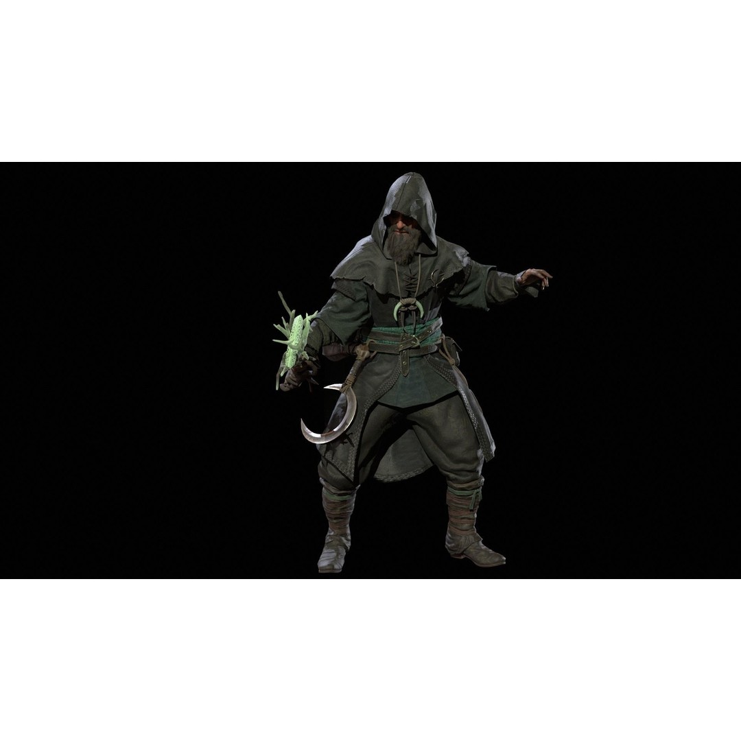 Druid 3D Model – Low Poly Fantasy Character, Rigged, FBX - View 29