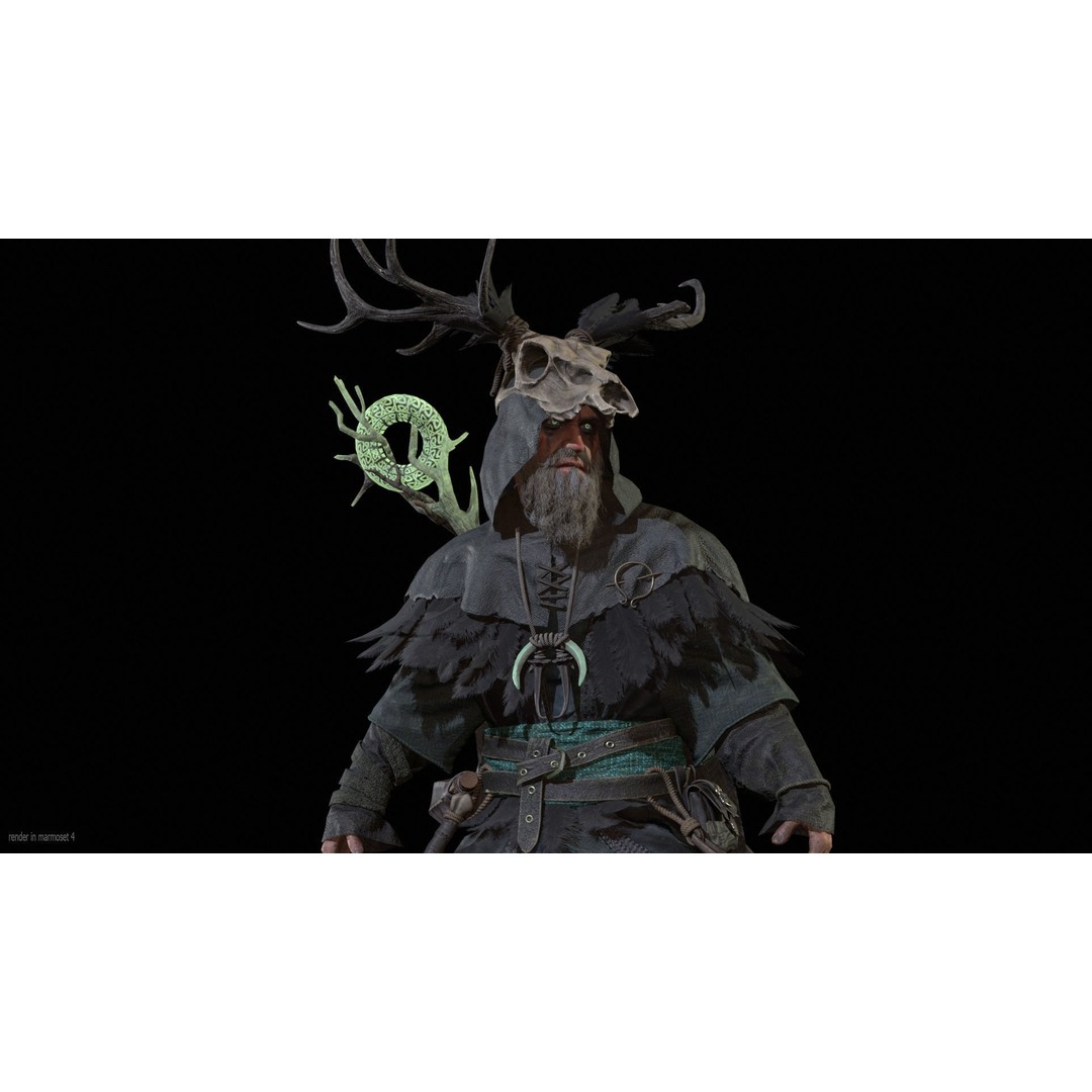 Druid 3D Model – Low Poly Fantasy Character, Rigged, FBX - View 3