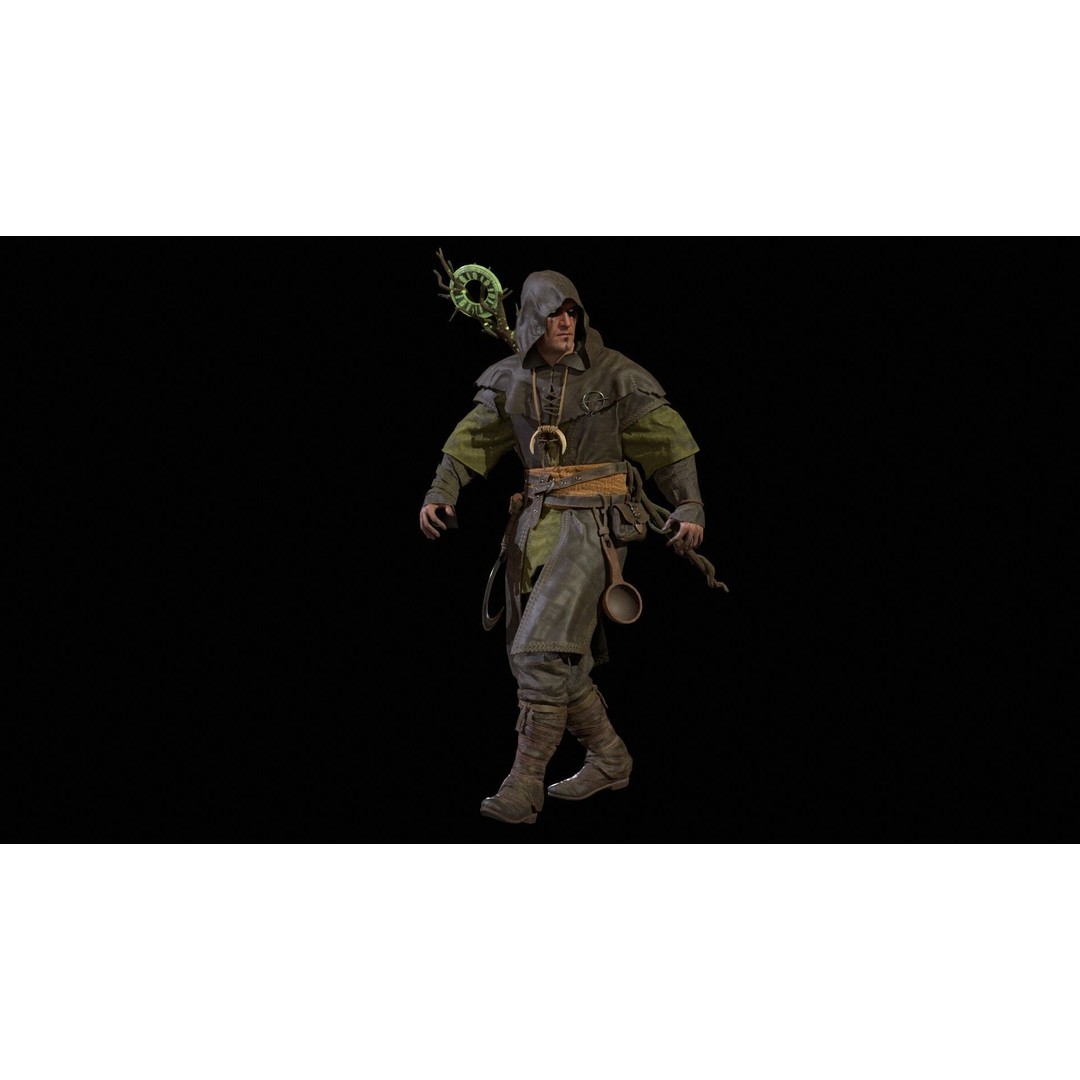 Druid 3D Model – Low Poly Fantasy Character, Rigged, FBX - View 34