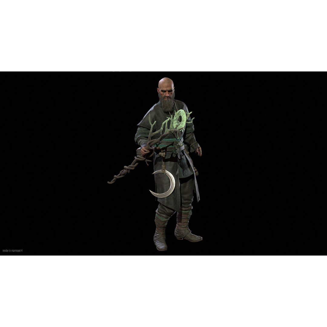 Druid 3D Model – Low Poly Fantasy Character, Rigged, FBX - View 4