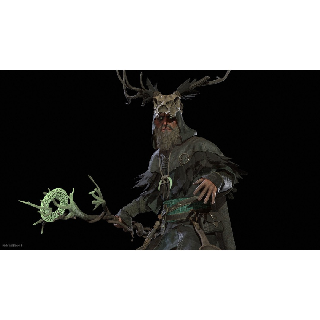 Druid 3D Model – Low Poly Fantasy Character, Rigged, FBX - View 6