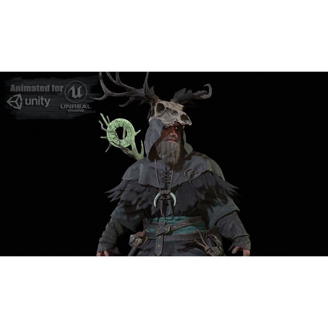 Druid 3D Model – Low Poly Fantasy Character, Rigged, FBX - View 8