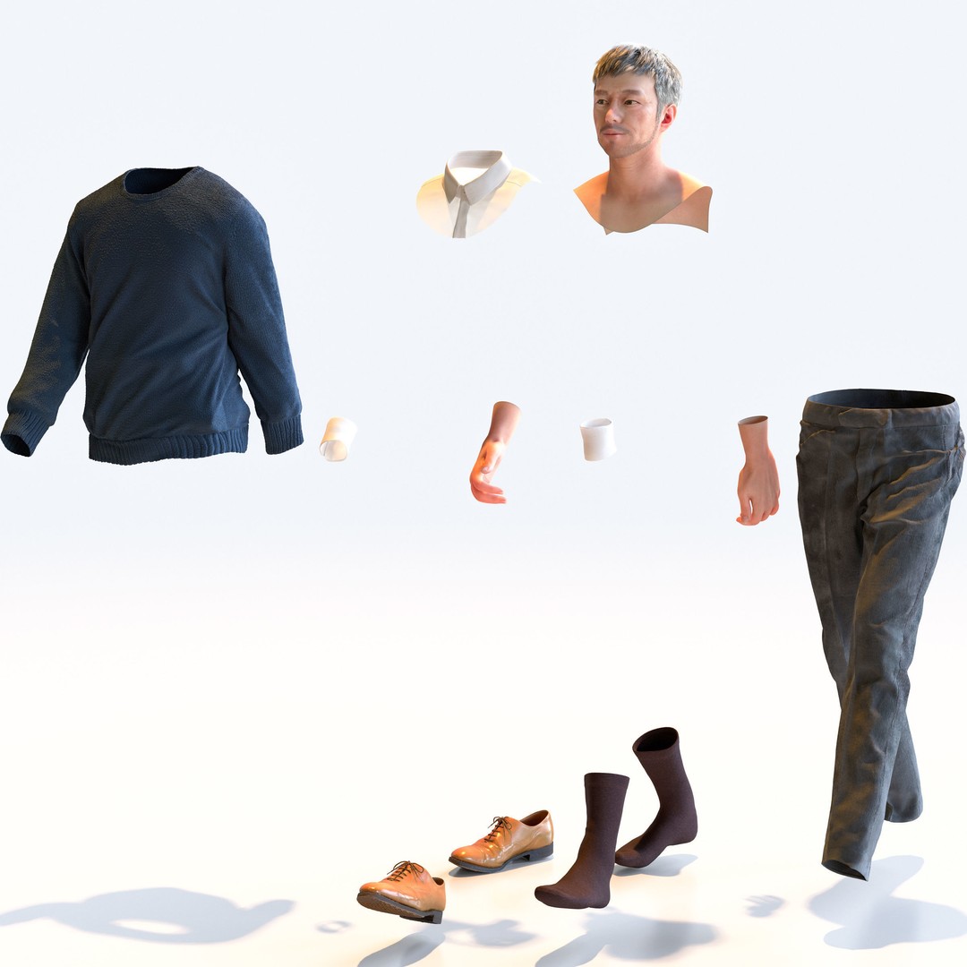 Asian Smart Casual Man 3D Model – Posed Set, FBX & OBJ Formats