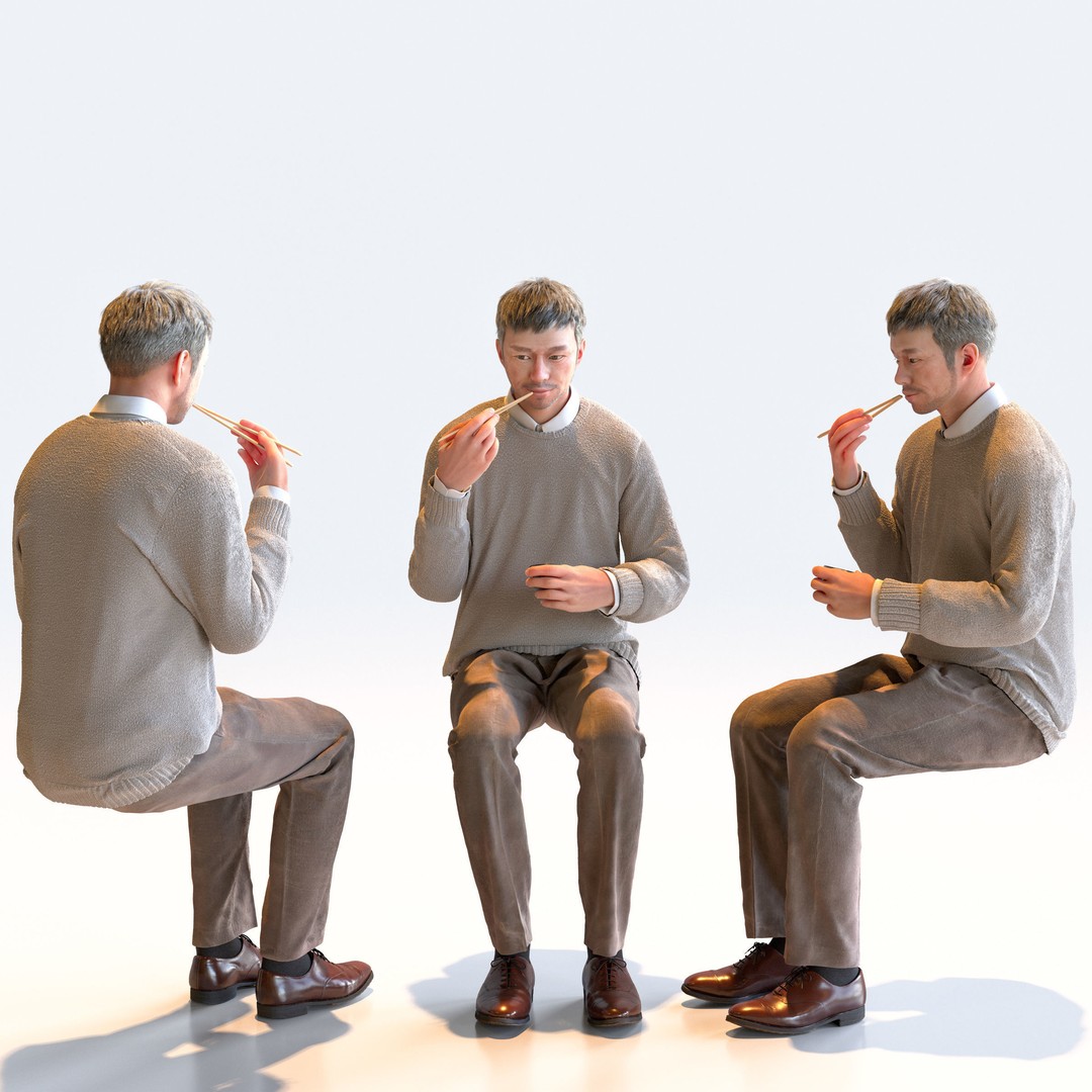 Asian Smart Casual Man 3D Model – Posed Set, FBX & OBJ Formats - View 10