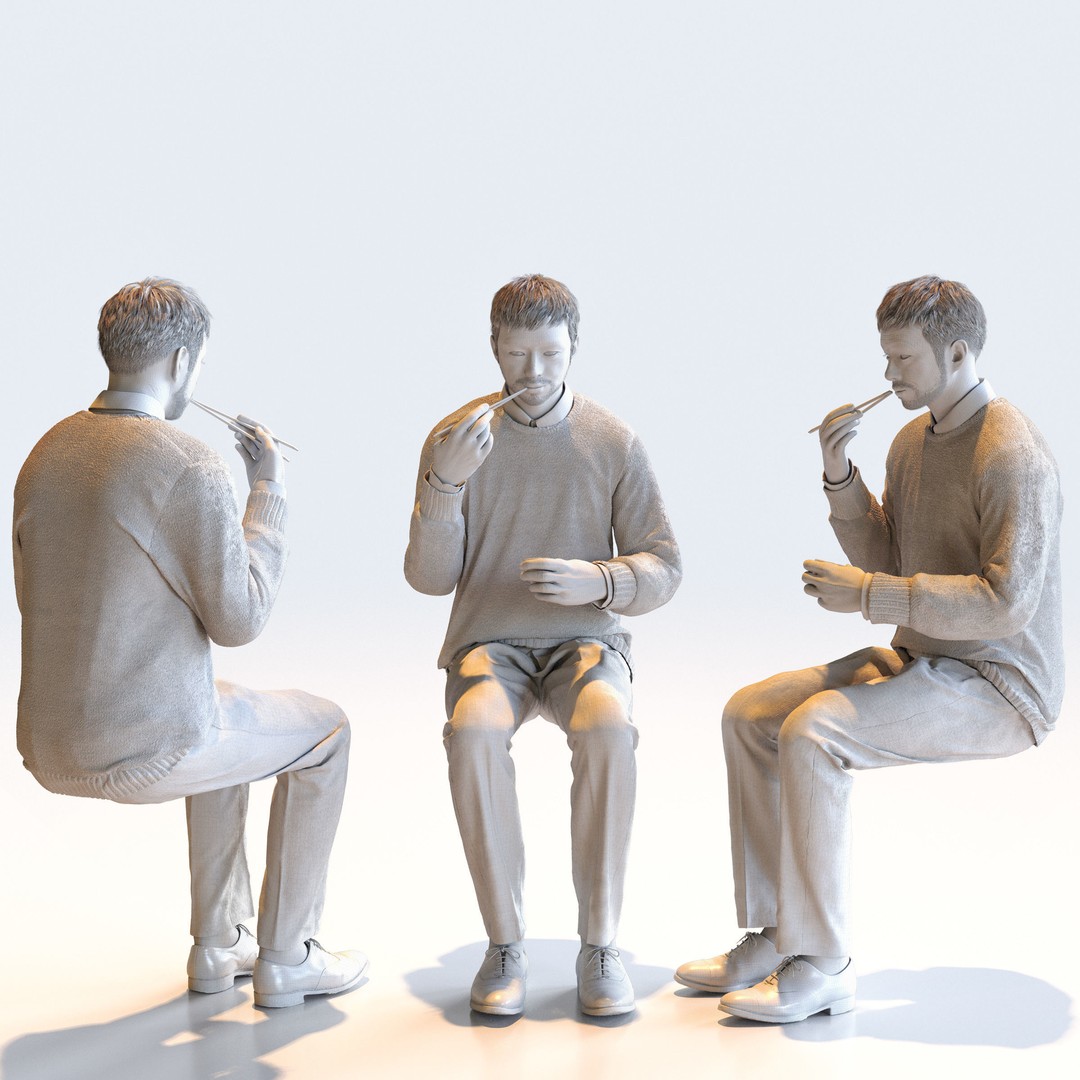 Asian Smart Casual Man 3D Model – Posed Set, FBX & OBJ Formats - View 11