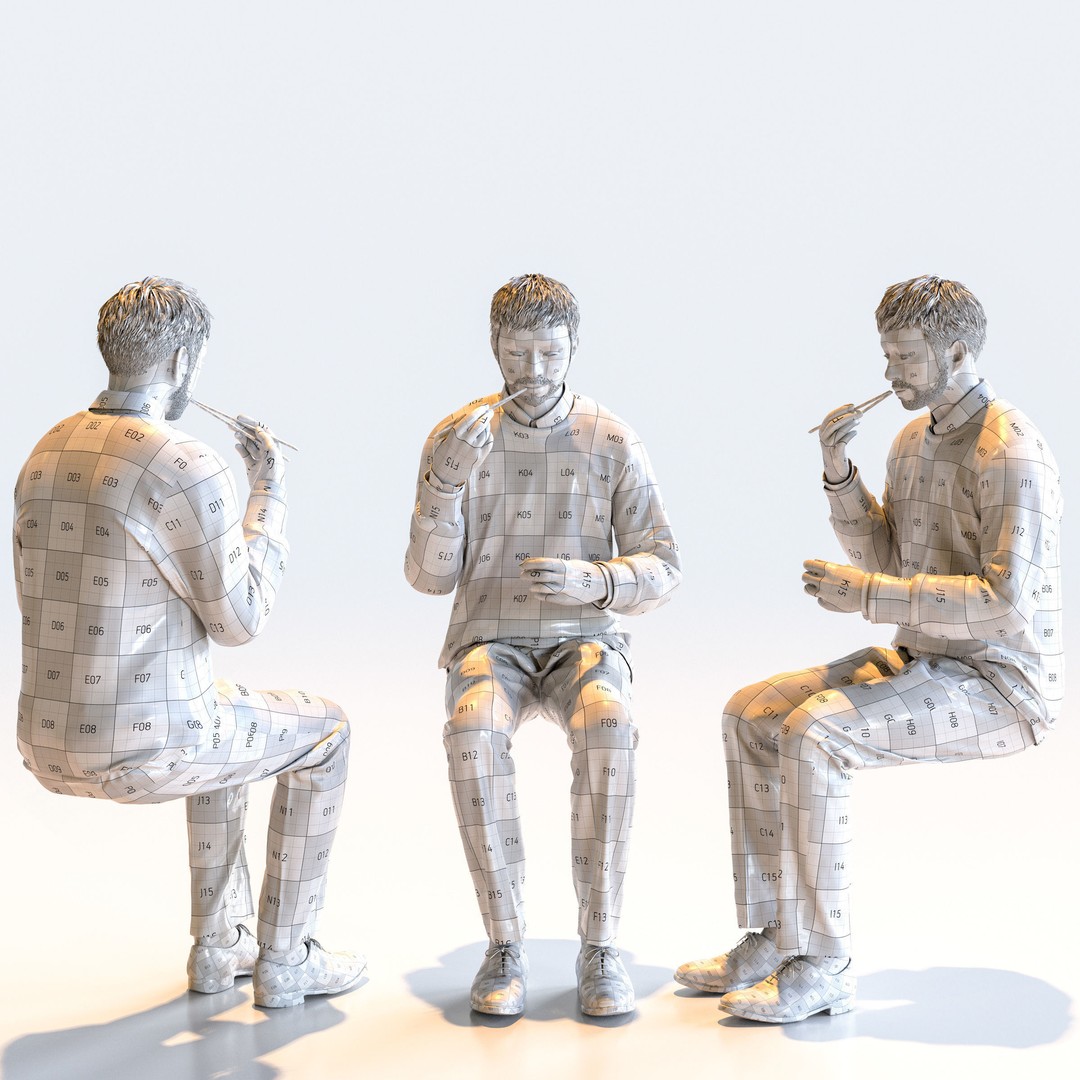 Asian Smart Casual Man 3D Model – Posed Set, FBX & OBJ Formats - View 12