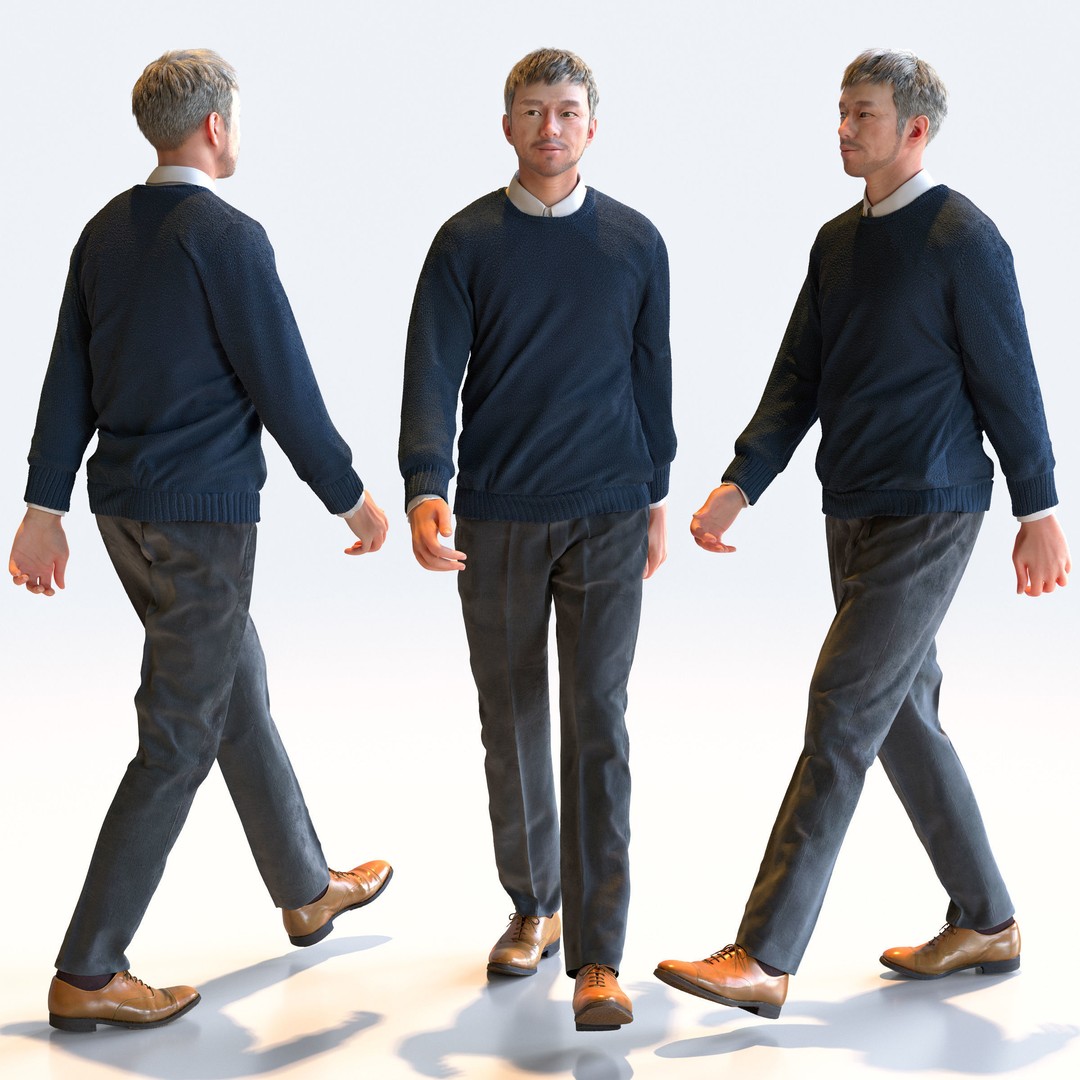 Asian Smart Casual Man 3D Model – Posed Set, FBX & OBJ Formats - View 13